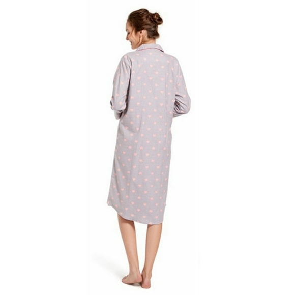 Long Sleeve Night Gown Pajama Dress with Pink Hearts perfect for Post Partum - Picture 2 of 11